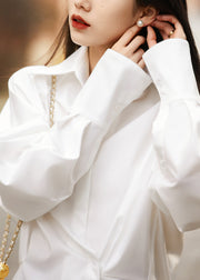 Slim Fit White Peter Pan Collar Button Cotton Shirt Fall