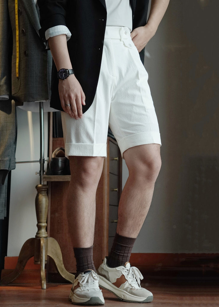 Slim Fit White Pockets High Waist Cotton Men Shorts Summer
