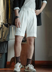 Slim Fit White Pockets High Waist Cotton Men Shorts Summer