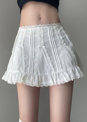 Slim Fit White Ruffled High Waist Patchwork Cotton Skirts Summer