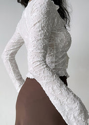 Slim Fit White Ruffled Lace Up Cotton Blouse Top Fall