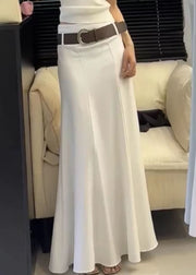 Slim Fit White Solid High Waist Cotton Skirts Summer