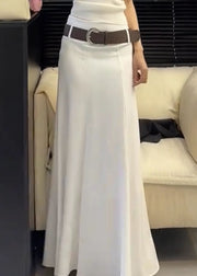 Slim Fit White Solid High Waist Cotton Skirts Summer