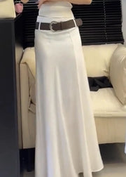Slim Fit White Solid High Waist Cotton Skirts Summer