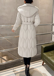 Slim Fit White Stand Collar Zippered Long Parka Winter