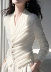 Slim Fit White V Neck Button Knit Cardigan Fall