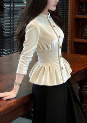 Slim Fit White Wrinkled High Waist Silk Velour Shirts Winter
