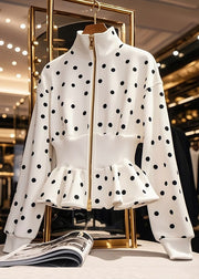 Slim Fit White Zip Up Dot Cotton Coats Fall