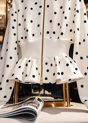 Slim Fit White Zip Up Dot Cotton Coats Fall