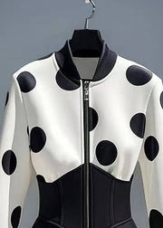 Slim Fit White Zip Up Dot Patchwork Cotton Coats Fall