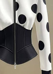 Slim Fit White Zip Up Dot Patchwork Cotton Coats Fall