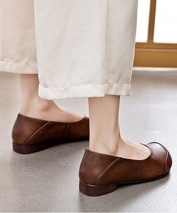 Soft Cowhide Leather Flat Shoes For Women Splicing Flat Feet Shoes