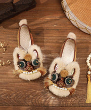 Soft Soled Ethnic Style Embroidered Handmade Flat Tiger Head Shoes