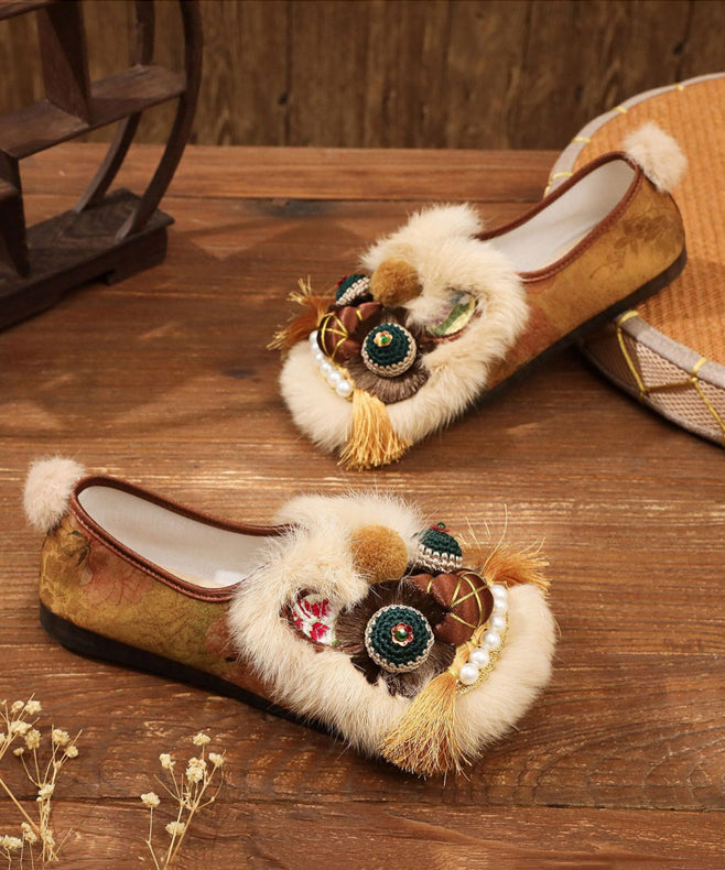 Soft Soled Ethnic Style Embroidered Handmade Flat Tiger Head Shoes