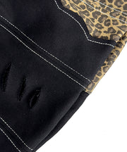 Spicy Girl's Black Leopard Print Design Ripped Boonie Hat