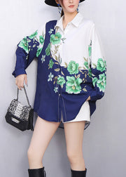 Street Style Purple Pattern Floral Printed Yellow Shirt Fall
