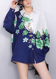Street Style Purple Pattern Floral Printed Yellow Shirt Fall