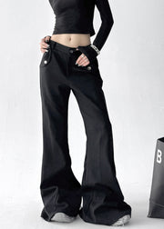 Streetwear Grey Pockets Patchwork Cotton Flared Trousers Fall