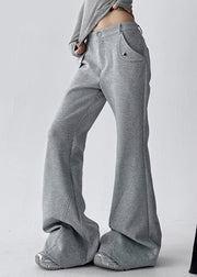 Streetwear Grey Pockets Patchwork Cotton Flared Trousers Fall