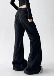 Streetwear Grey Pockets Patchwork Cotton Flared Trousers Fall