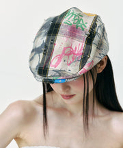 Streetwear Plaid Ripped Graffiti Breton Hat