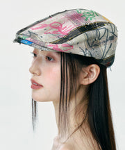 Streetwear Plaid Ripped Graffiti Breton Hat