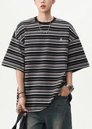 Striped Black O Neck Cozy Cotton Mens T Shirts Summer