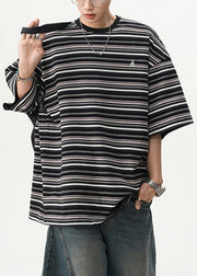 Striped Black O Neck Cozy Cotton Mens T Shirts Summer