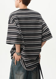 Striped Black O Neck Cozy Cotton Mens T Shirts Summer