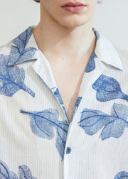 Striped Blue Button Print Cotton Mens Shirts Spring