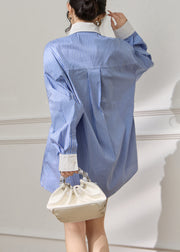 Striped Blue Peter Pan Collar Sequins Shirt And Shorts Cotton Two Pieces Set
