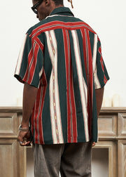 Striped Button Cotton Mens Shirts Peter Pan Collar Summer
