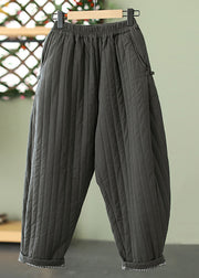 Striped Ginger Yellow Pockets Elastic Waist Cotton Filled Crop Pants Winter