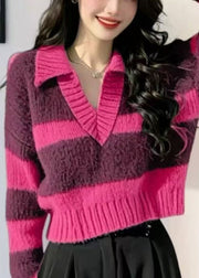 Striped Green Peter Pan Collar Cozy Knit Short Sweater Fall