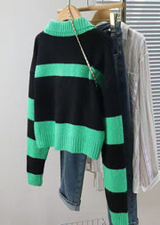 Striped Green Peter Pan Collar Cozy Knit Short Sweater Fall