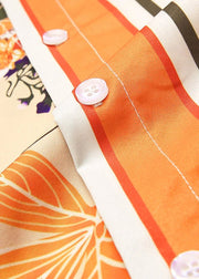 Striped Orange Asymmetrical Print Cotton Mens Shirts Summer