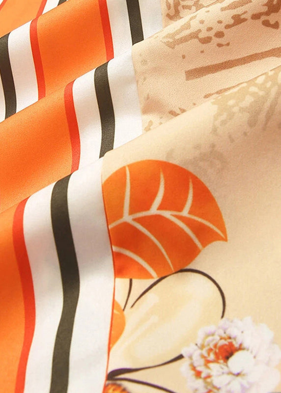 Striped Orange Asymmetrical Print Cotton Mens Shirts Summer