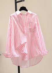 Striped Yellow Peter Pan Collar Button Cotton Shirt Fall