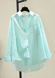 Striped Yellow Peter Pan Collar Button Cotton Shirt Fall