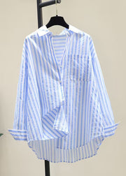 Striped Yellow Peter Pan Collar Button Cotton Shirt Fall