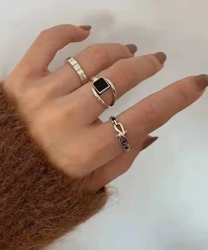 Style Alloy Hollow Out Agate Rings Three-Piece Set