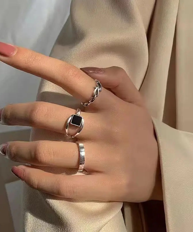 Style Alloy Hollow Out Agate Rings Three-Piece Set