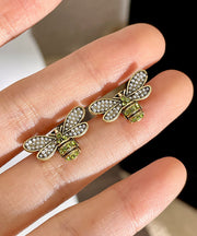 Style Ancient Gold Zircon Pearl Little Bee Stud Earrings