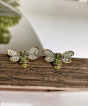 Style Ancient Gold Zircon Pearl Little Bee Stud Earrings