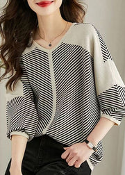 Style Apricot Oversized Striped Knit Shirts Fall