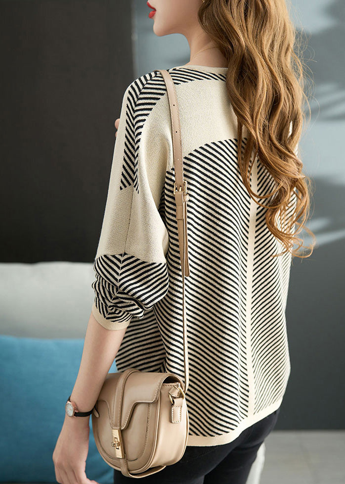 Style Apricot Oversized Striped Knit Shirts Fall