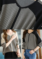 Style Apricot Oversized Striped Knit Shirts Fall
