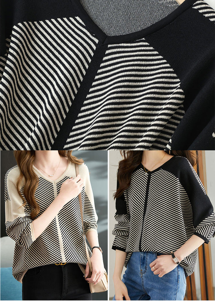Style Apricot Oversized Striped Knit Shirts Fall