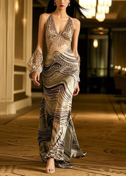 Style Backless Print Silk Halter Dresses Summer