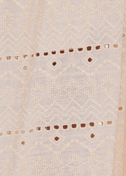 Style Beige Embroidered Hollow Out Side Open Cotton Skirts Summer